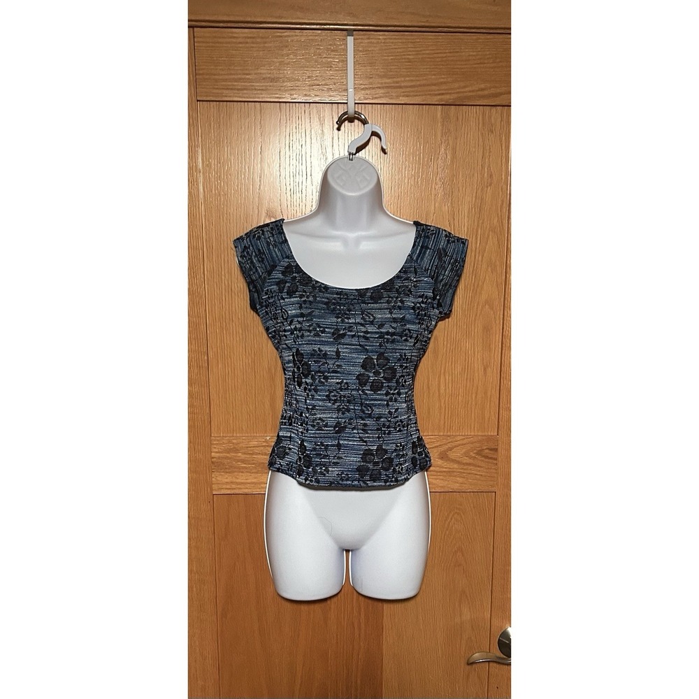 Vintage Y2K Blue Heathered Floral Grunge Fairycore Whimsigoth Women's Crop Top